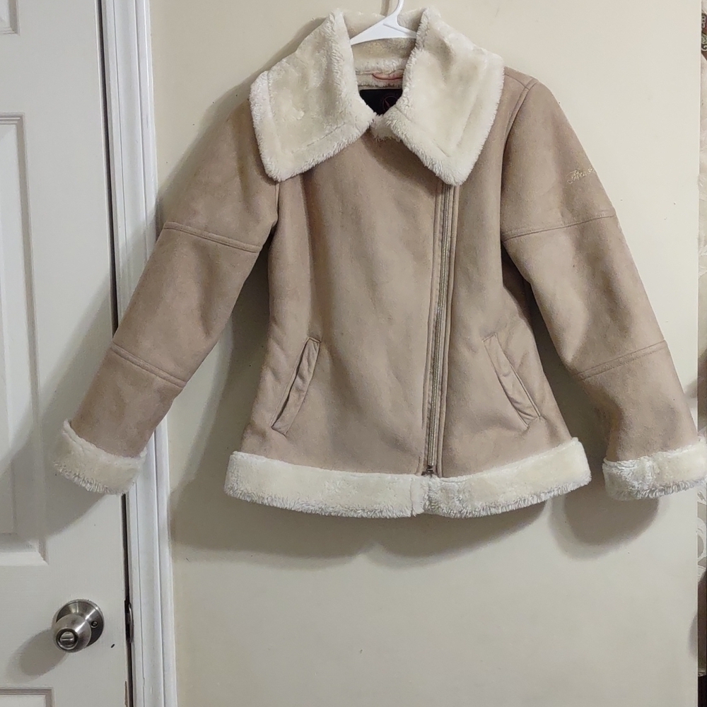 Hawke & Co Girls Faux Suede Faux Fur Trimmed/Lined Winter Jacket/Coat Size 10-12